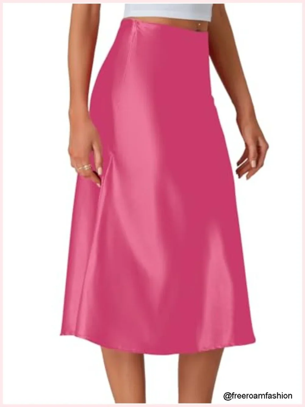 Silky Satin Midi Skirt High Waist A-Line Flowy Office Work